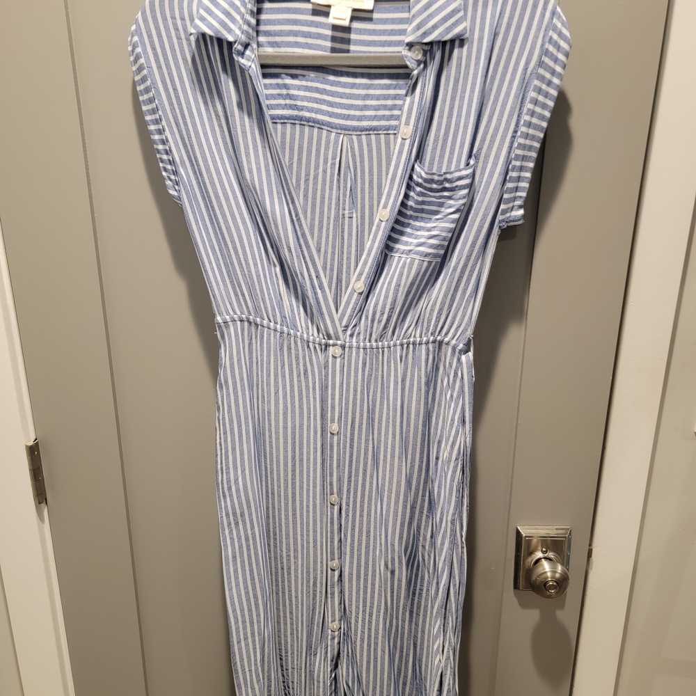 Elegant Blue Striped Midi Dress